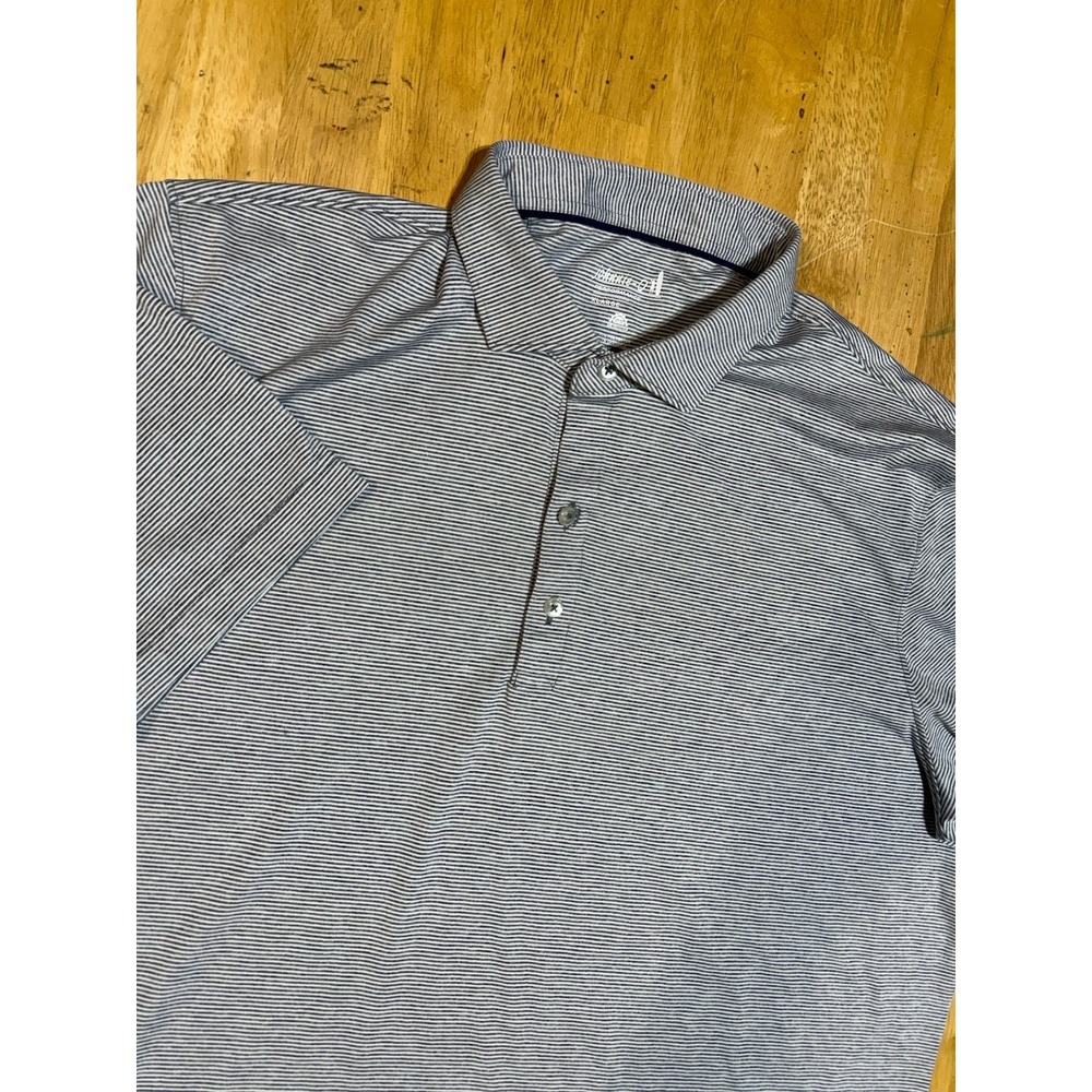 Johnnie-O Performance Polo Shirt Mens XL Gray White Striped Golf Stretch